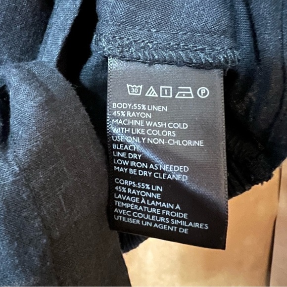 Urban Outfitters | BDG Linen Jena Tie-Front Blouse Button Crop Top Black Size XS - Picture 12 of 12